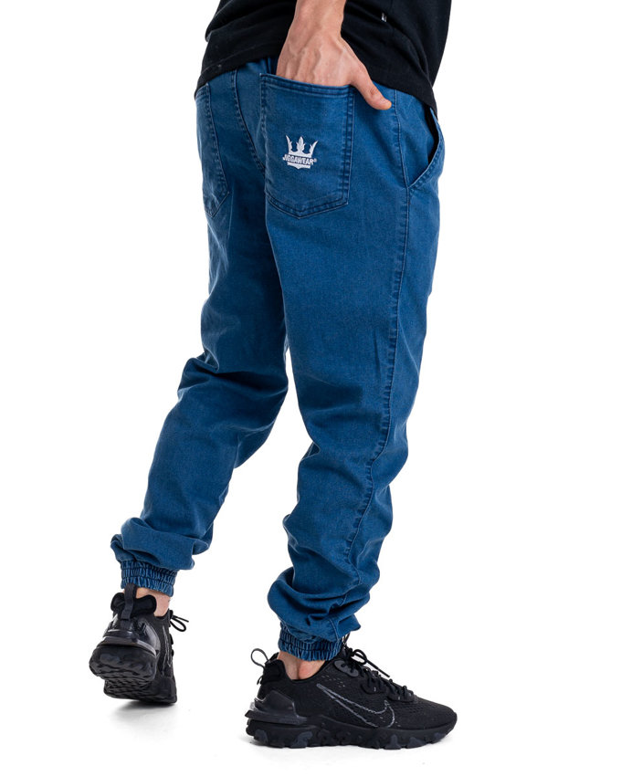 Spodnie Jeans Jogger Jigga Wear Crown Niebieskie / Białe