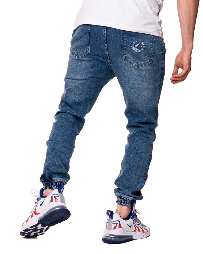 Spodnie Jeans Jogger Moro Sport Paris Laur Pocket Marmurkowe Niebieskie